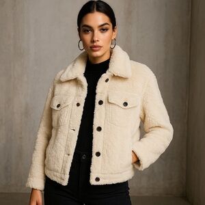 Victoria’s Secret Faux Fur Sherpa Teddy Jacket Cream White Size Large